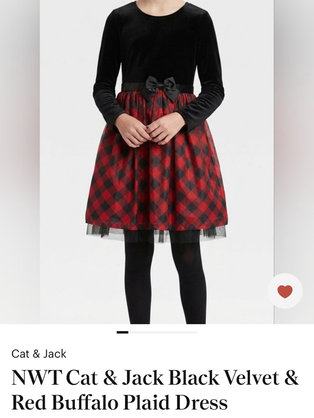 Holiday Black Velvet Top with Red Plaid Skirt Dress